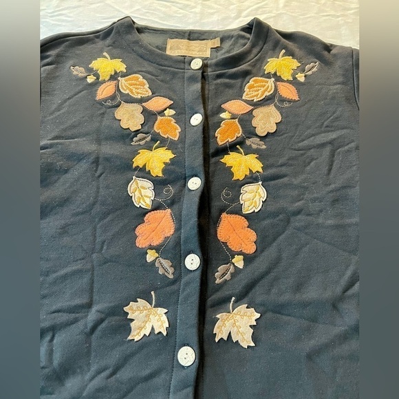 Shenandoah Womens Autumn Leaves Button Up Cardigan Sweatshirt Fleece 3/4 Sleeve - Picture 5 of 6